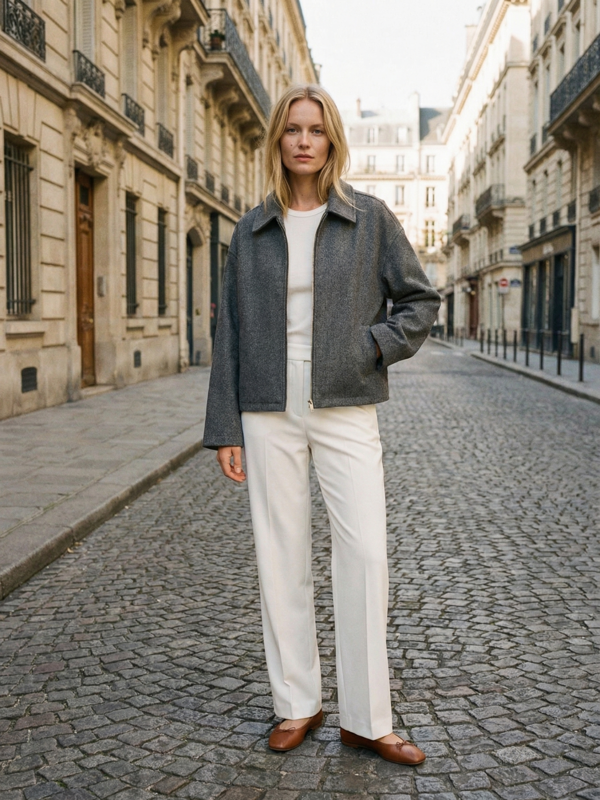 Autumn Minimalist Wool Blend Zip Lapel Jacket