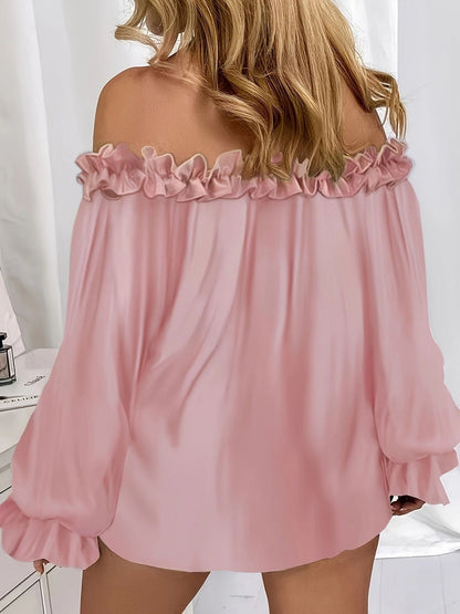 Casual Off-shoulder Ruffle Sleeves T-shirts