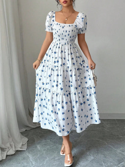 Puff Sleeve Printed Maxi Dresses