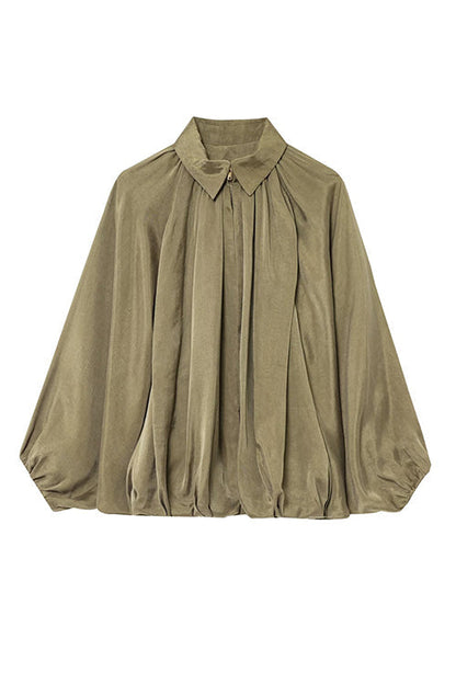 Margovil Lapel Batwing Sleeves Zip Up Bomber Jacket
