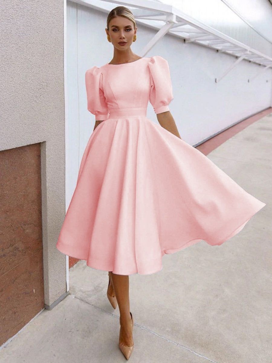Big Swing Short Sleeve Solid Color Grace Midi Dresses