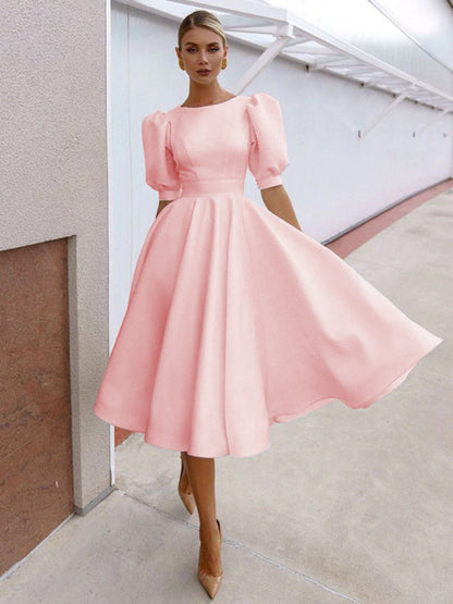 Big Swing Short Sleeve Solid Color Grace Midi Dresses