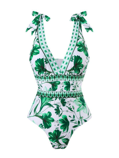 Blue And White Porcelain Print One-piece Slimming And Figure-flattering Long Swimsuit And Sun Protection Dress Two-piece Set