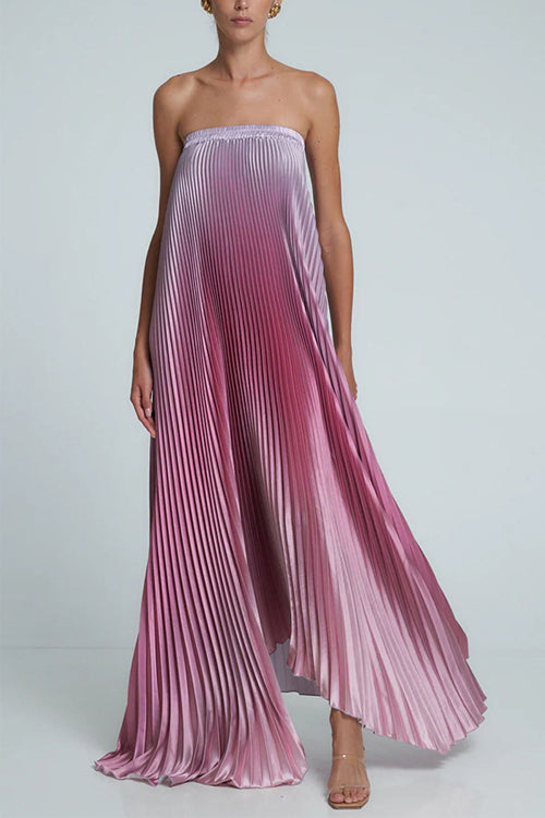 Margovil Strapless Tube Gradient Ombre Satin Maxi Party Dress