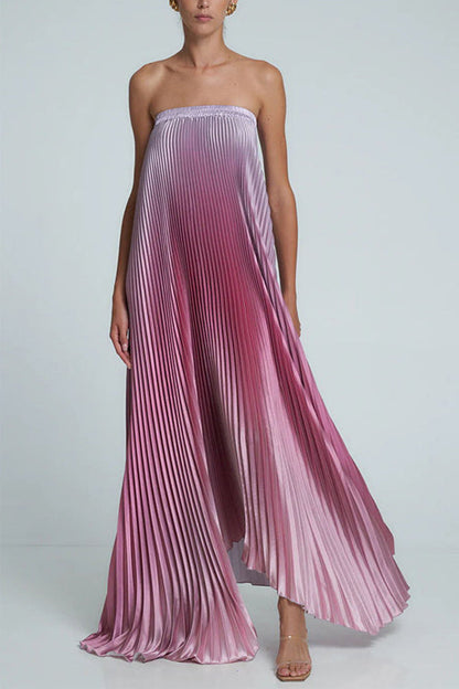 Margovil Strapless Tube Gradient Ombre Satin Maxi Party Dress