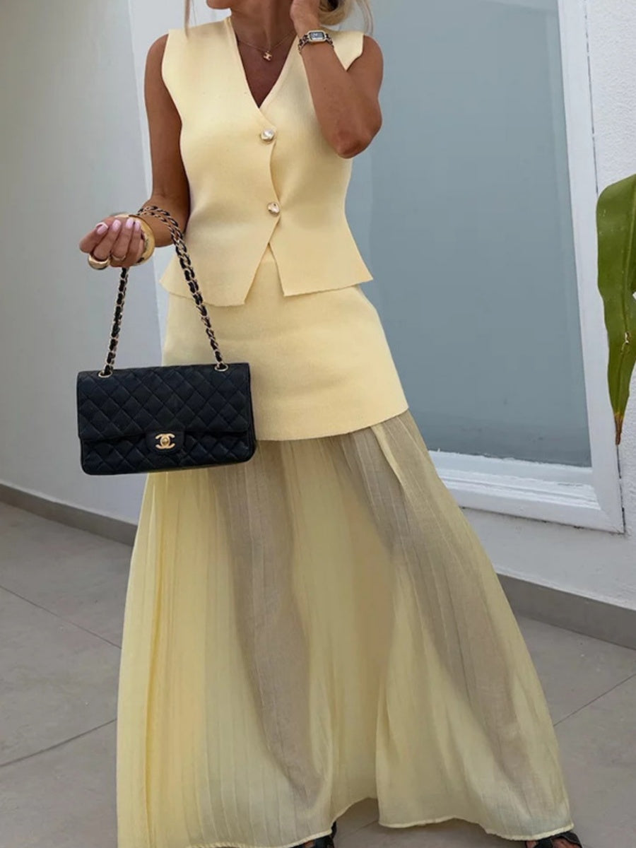 Buttons Vest Top Wide-leg Pants Set 2-piece Sets
