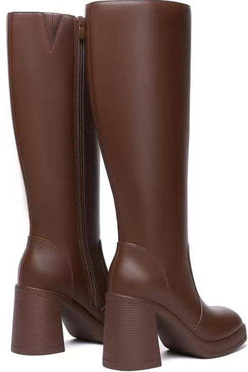Margovil Square Toe Chunky Block Side Zipper High Boots