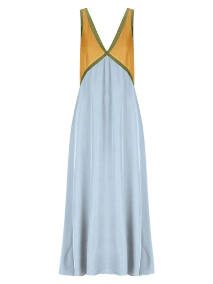V-neck Sleeveless Color-blocked Maxi Dress