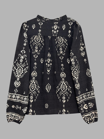 Geometric Print V-neck Long-sleeved Shirt