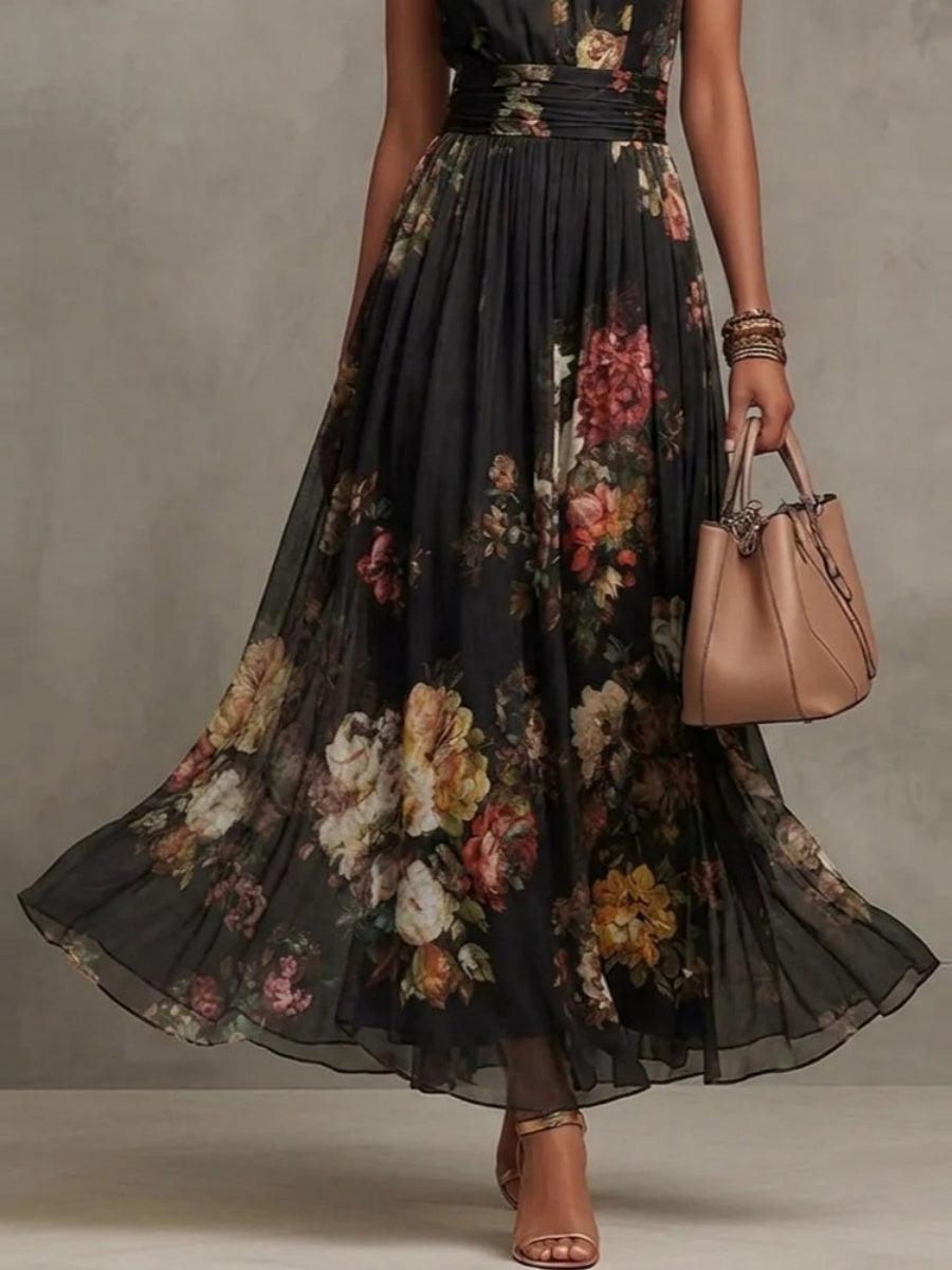 Halter Printed Elegant Temperament Stand Collar Vacation Maxi Dresses