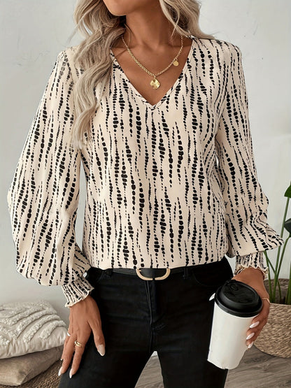 V-neck Leopard Print Loose Long-sleeved Casual T-shirt