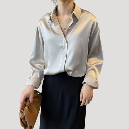 | Satin Long Sleeve Button Up Blouse