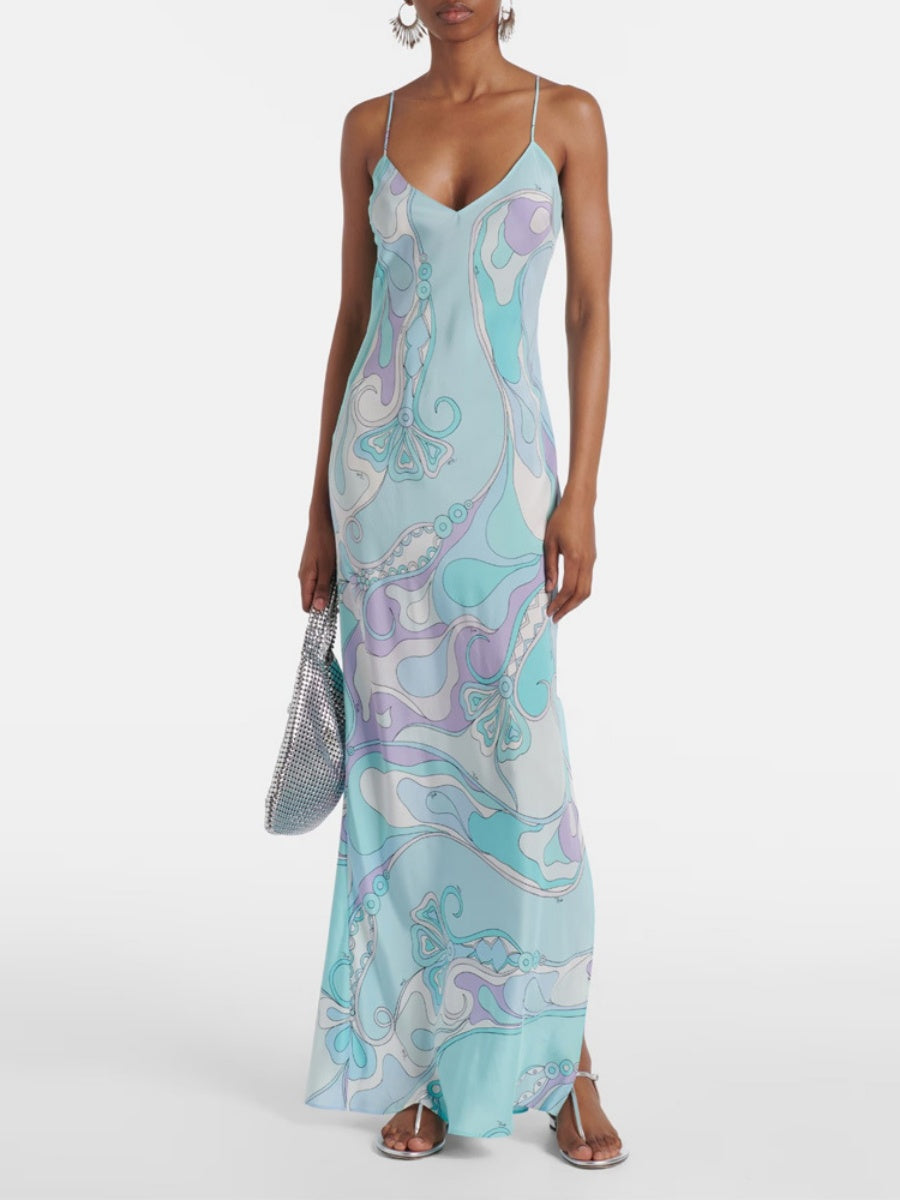 Printed Camisoles Sexy Slit Maxi Dresses