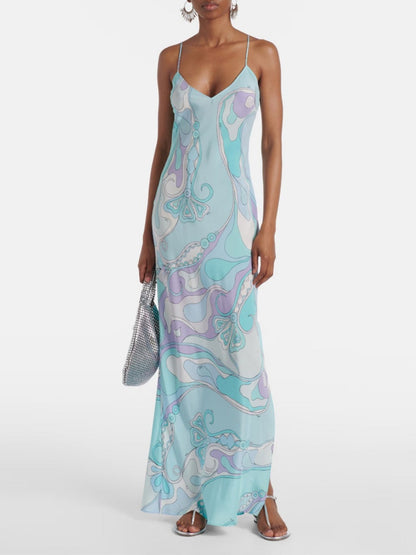 Printed Camisoles Sexy Slit Maxi Dresses