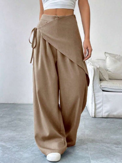 Button-up Slimming Wide-leg Trousers