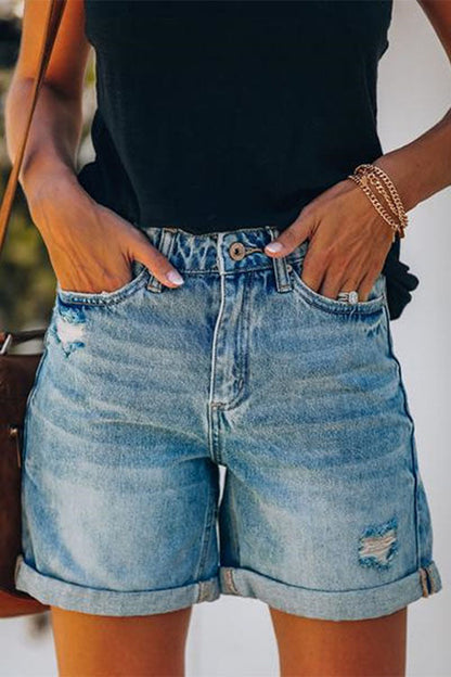 Margovil Rolled Hem Ripped Denim Shorts