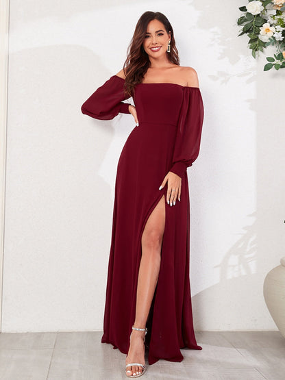 Grace Bandage Slit Formal Dress Chiffon Maxi Dresses