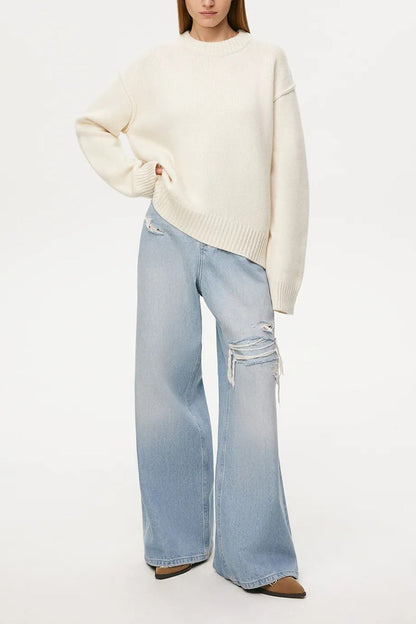 Round Neck Solid Color Pullover Sweater