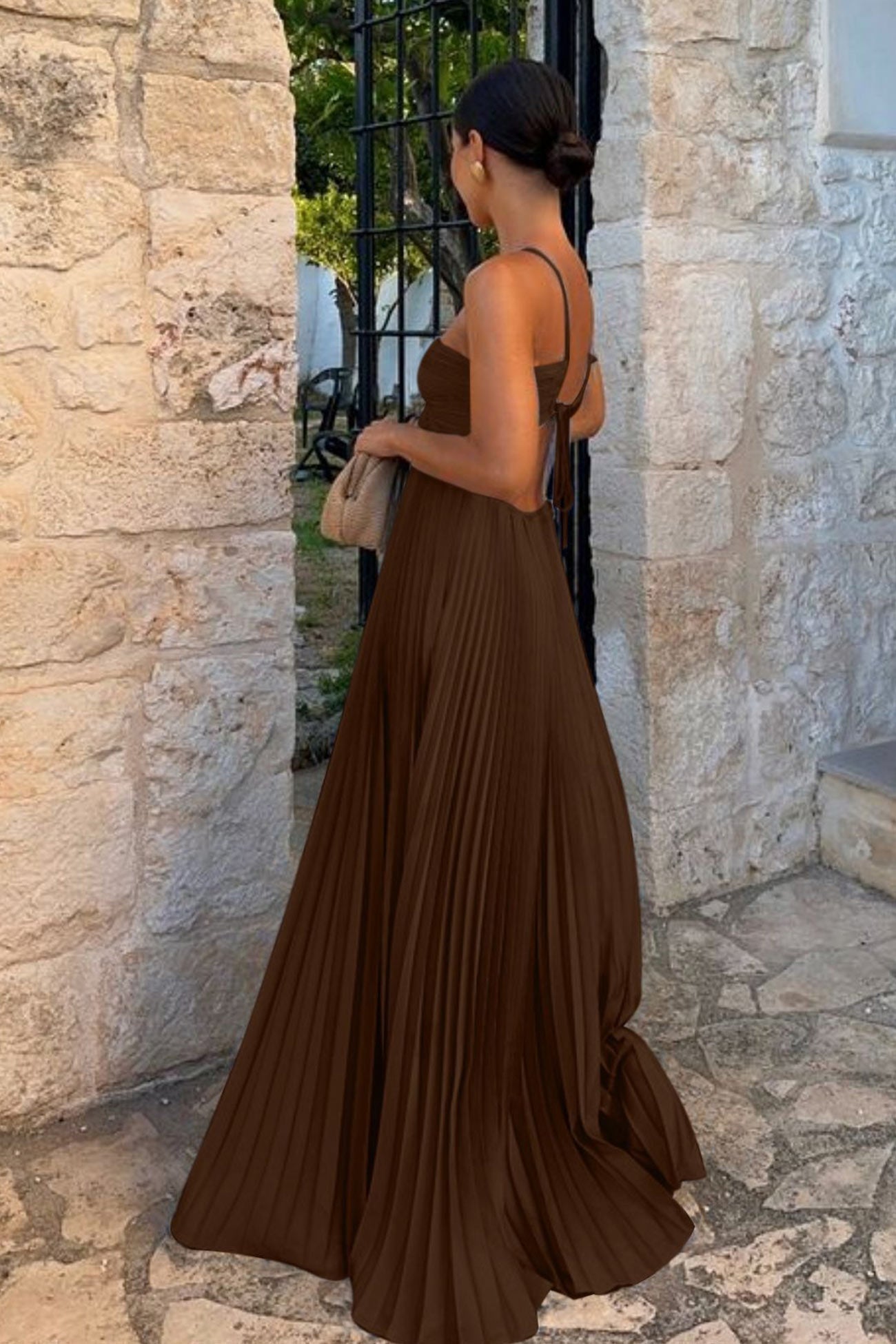 Halterneck Cutout Pleated Maxi Dress