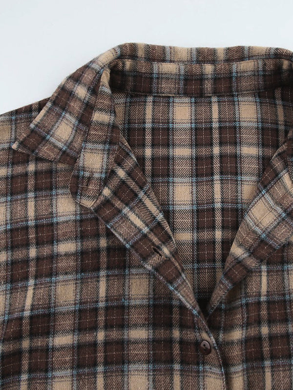 Vintage Plaid Print Long Sleeve Blouse