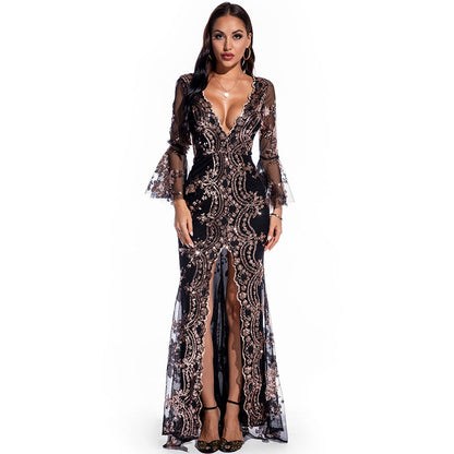 Retro Long Sleeve Sequins Dress Popular Party Dress