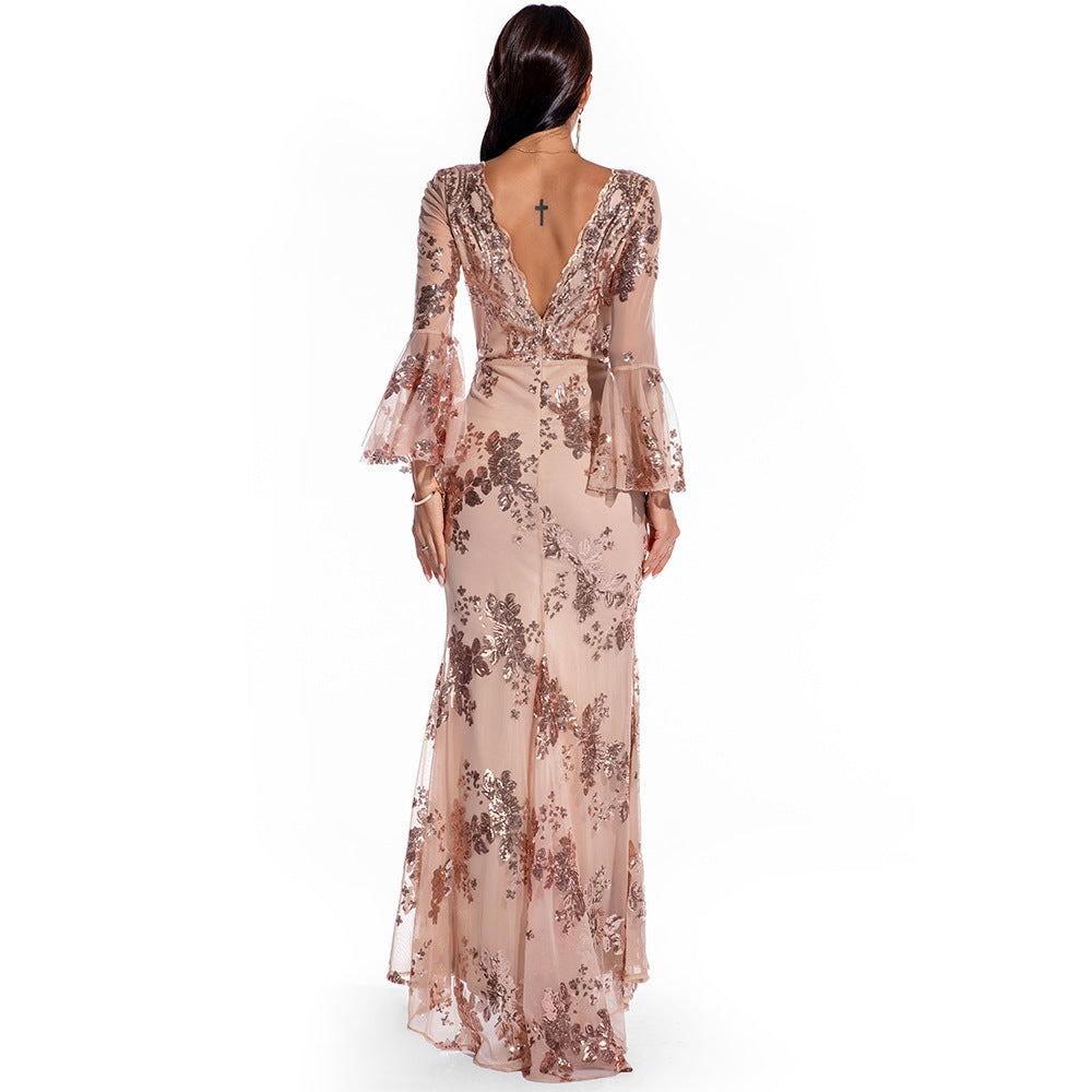 Retro Long Sleeve Sequins Dress Popular Party Dress