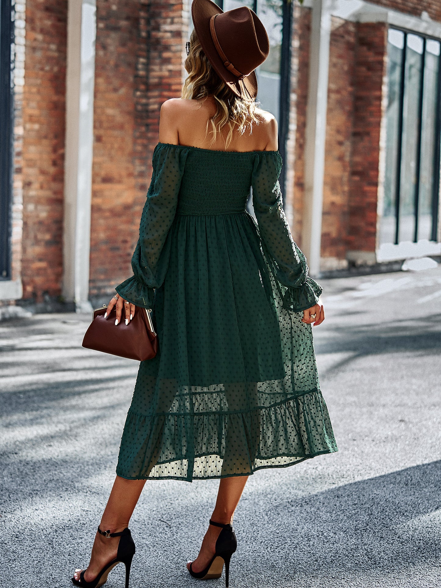Pleated Long Sleeves Midi Dress