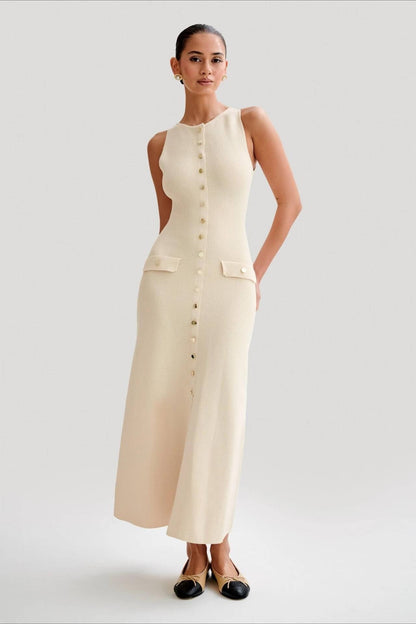 Sleeveless Round Neck Knit Sweater Dress