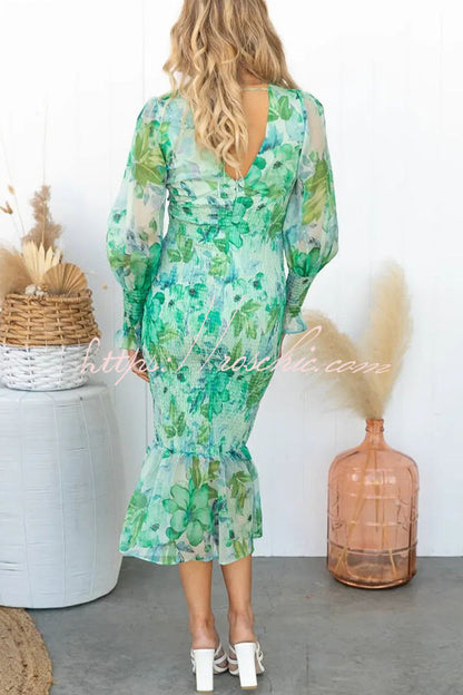 Garden Gathering Floral Smocked Waist Midi Dress