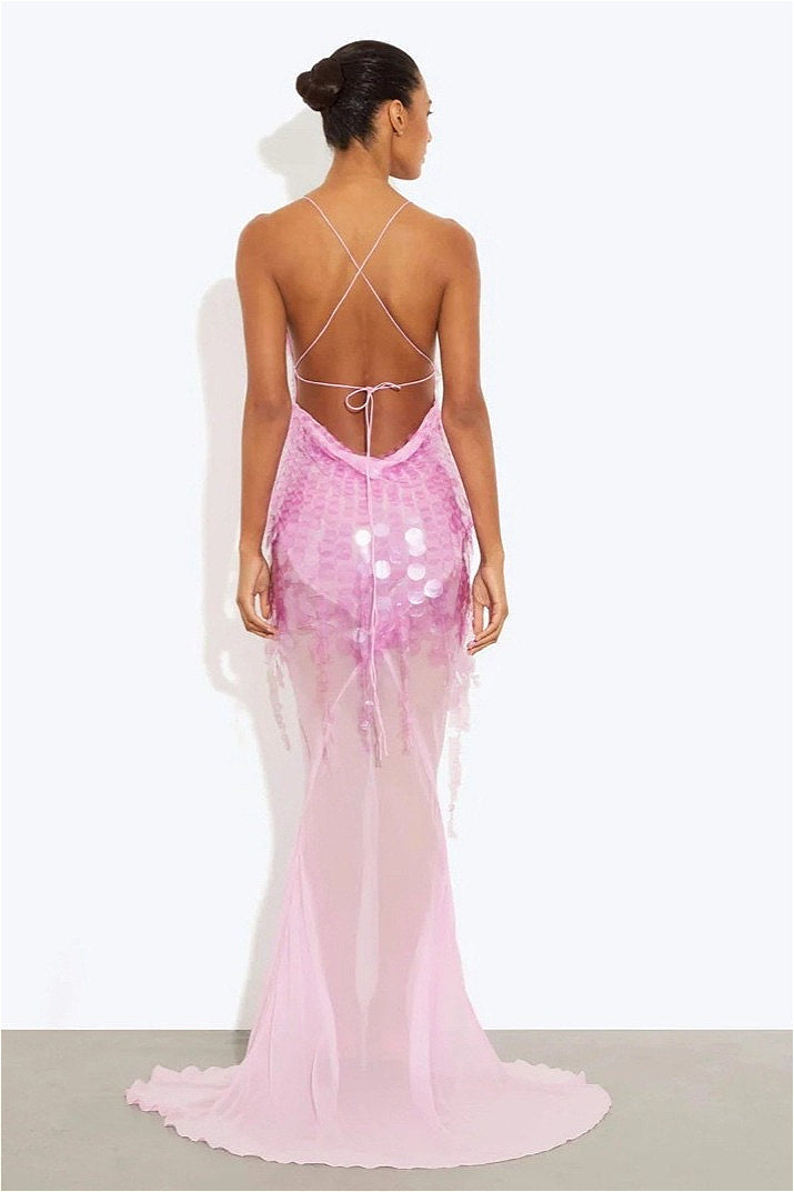 | Sequin V Neck Maxi Dress