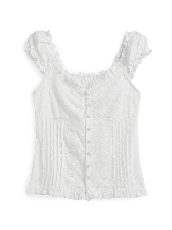French Cutout Trim U Neck Tank Top