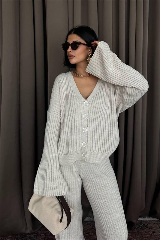 Solid Color Knit Sweater Pants Knit Set