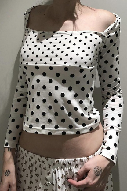 Polka Dot Contrast Trim Square Neck Sexy Crop Top
