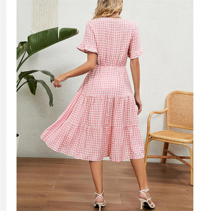 Square Neck Plaid Print Maxi Dress in Multiple Colors