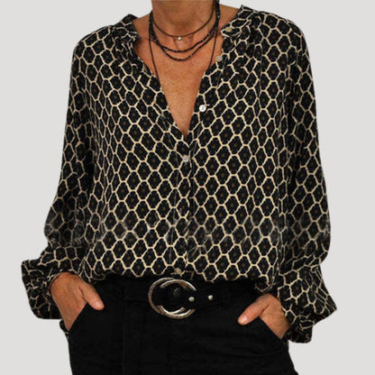 | Long Sleeve V-Neck Printed Blouse
