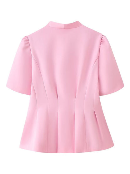 Waist 3D Flowers Short Sleeve Suit Jacket Commuting Shirts