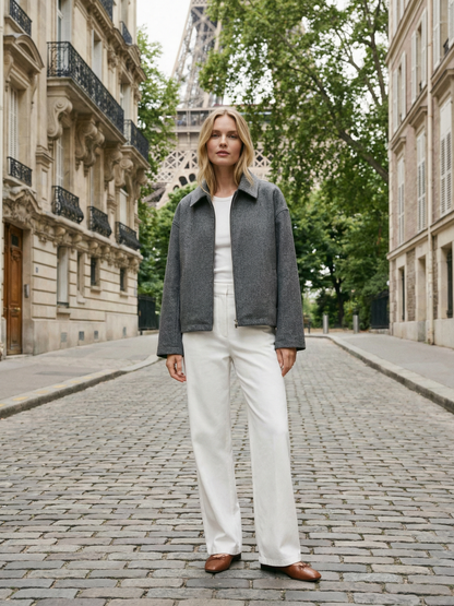 Autumn Minimalist Wool Blend Zip Lapel Jacket