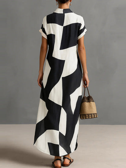 Geometric Patterns Plaid Printed Shirts Vacation Sunscreen Maxi Dresses