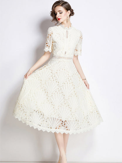 Crocheted Embroidered Lace Midi Dress