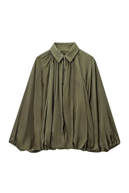 Margovil Lapel Batwing Sleeves Zip Up Bomber Jacket