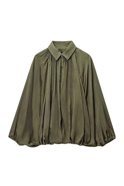 Margovil Lapel Batwing Sleeves Zip Up Bomber Jacket