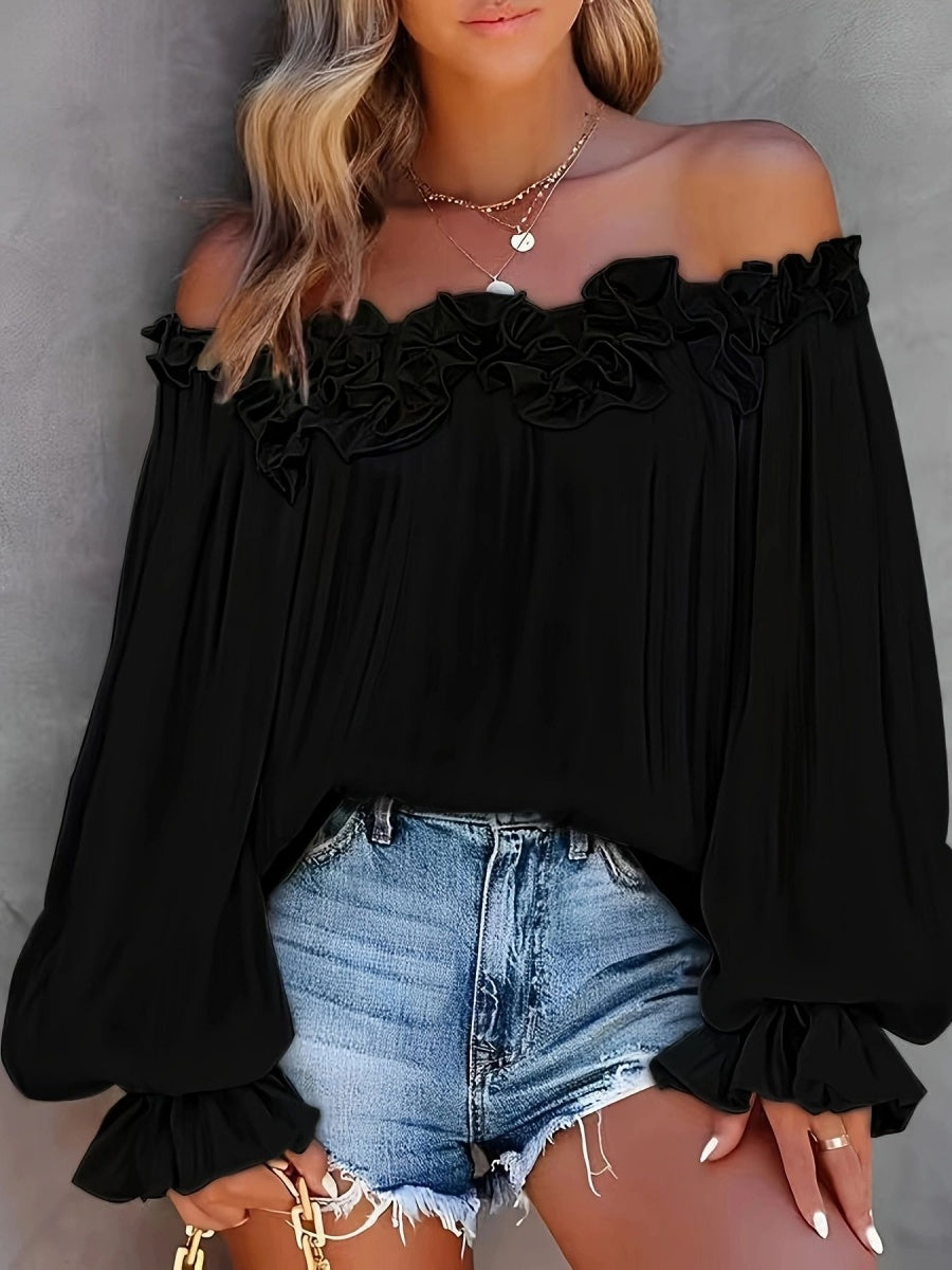 Casual Off-shoulder Ruffle Sleeves T-shirts