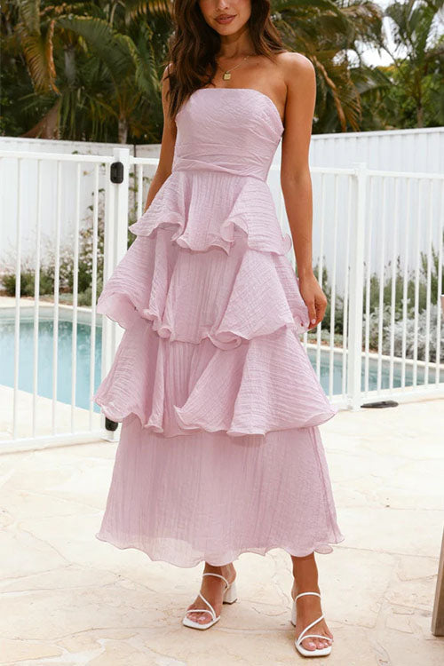 Margovil Strapless Ruffle Layered Maxi Dress