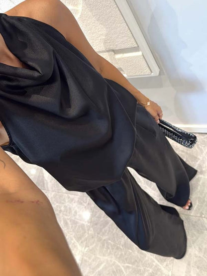 Swing Collar Sleeveless Top Straight-leg Trousers Set 2-piece Sets