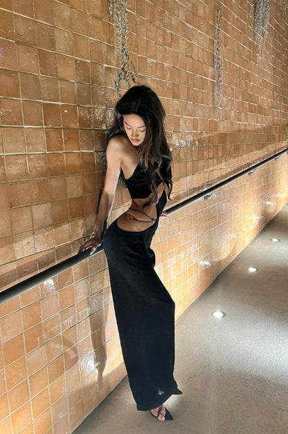 Melina Sexy Halter Wine Dress