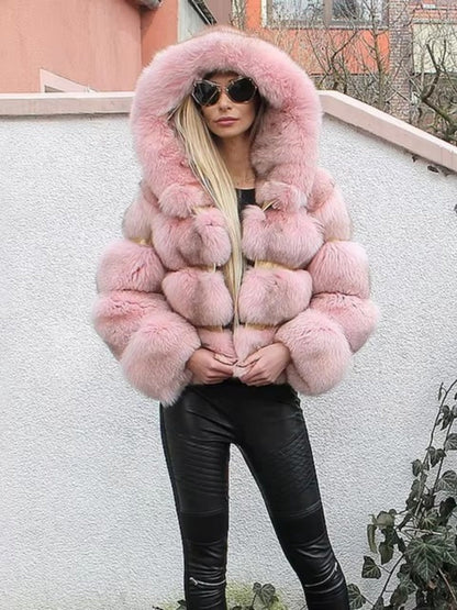 Artificial Fur Hooded Coat Parties Coats