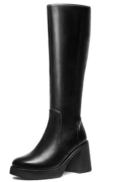 Margovil Square Toe Chunky Block Side Zipper High Boots