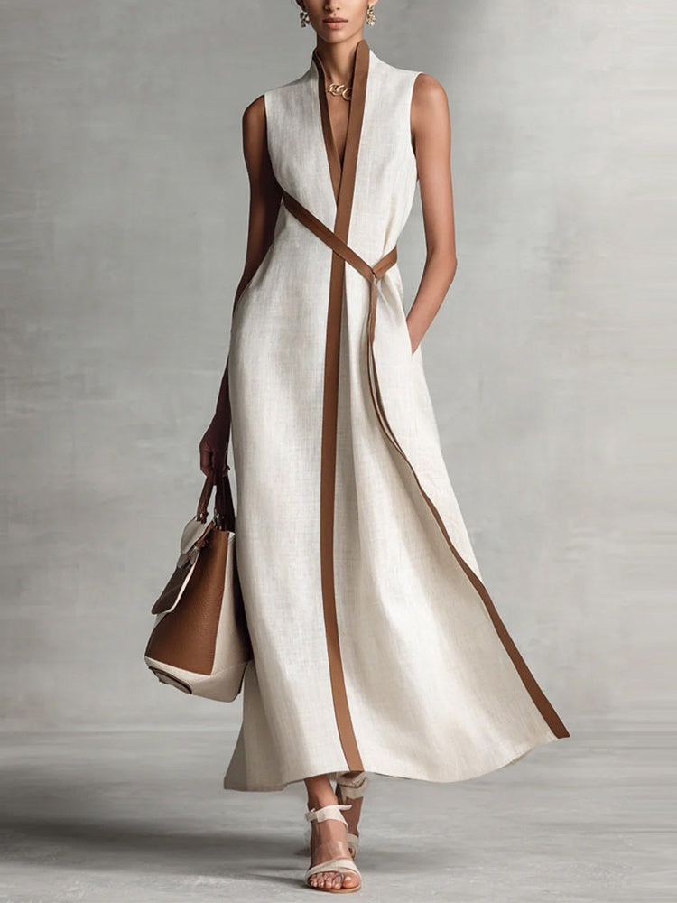Color-blocked Sleeveless Long Dress