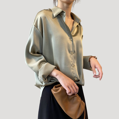 | Satin Long Sleeve Button Up Blouse