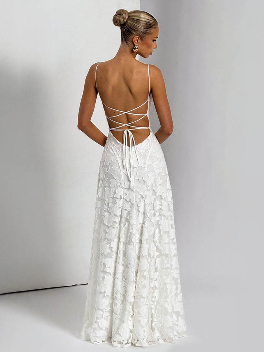 Backless Blended Formal Dress Maxi Dresses